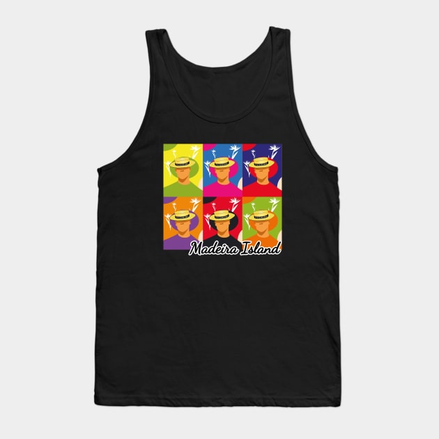 Madeira Island male pop art no face illustration using the traditional straw hat Tank Top by Donaby